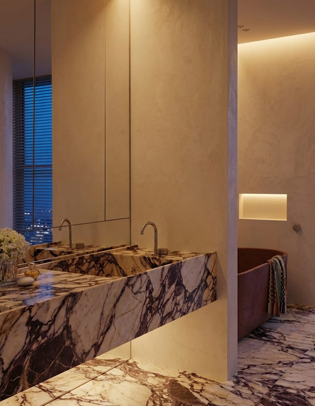 Beyond White: Calacatta Viola and Moody Spatial Depth